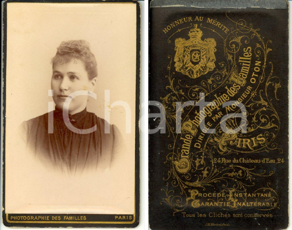 Fotografia d epoca originale 1900 ca PARIS Portrait de femme Photographie des Familles OTON 1