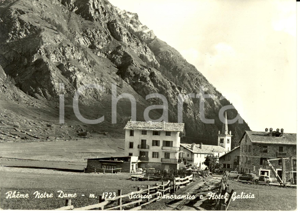 Cartolina originale da collezione 1965 RHEME NOTRE DAME (AO) Scorcio panoramico e Hotel Galisia *Cartolina FG VG 1