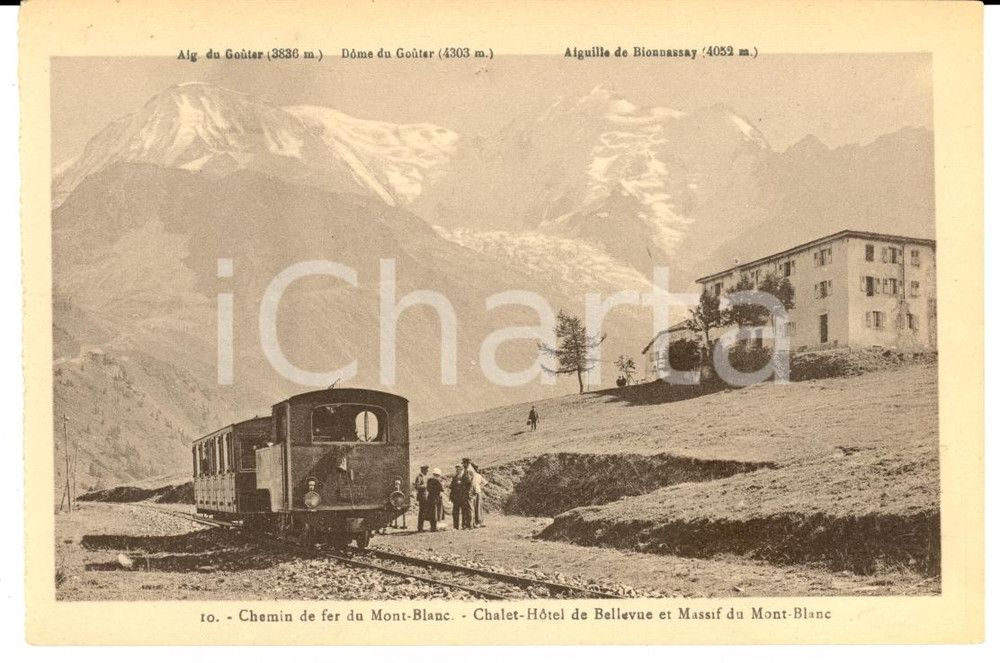 Cartolina originale da collezione 1910 ca MONTE BIANCO Chemin de fer - Chalet-Hotel BELLEVUE Animata *Cartolina 1