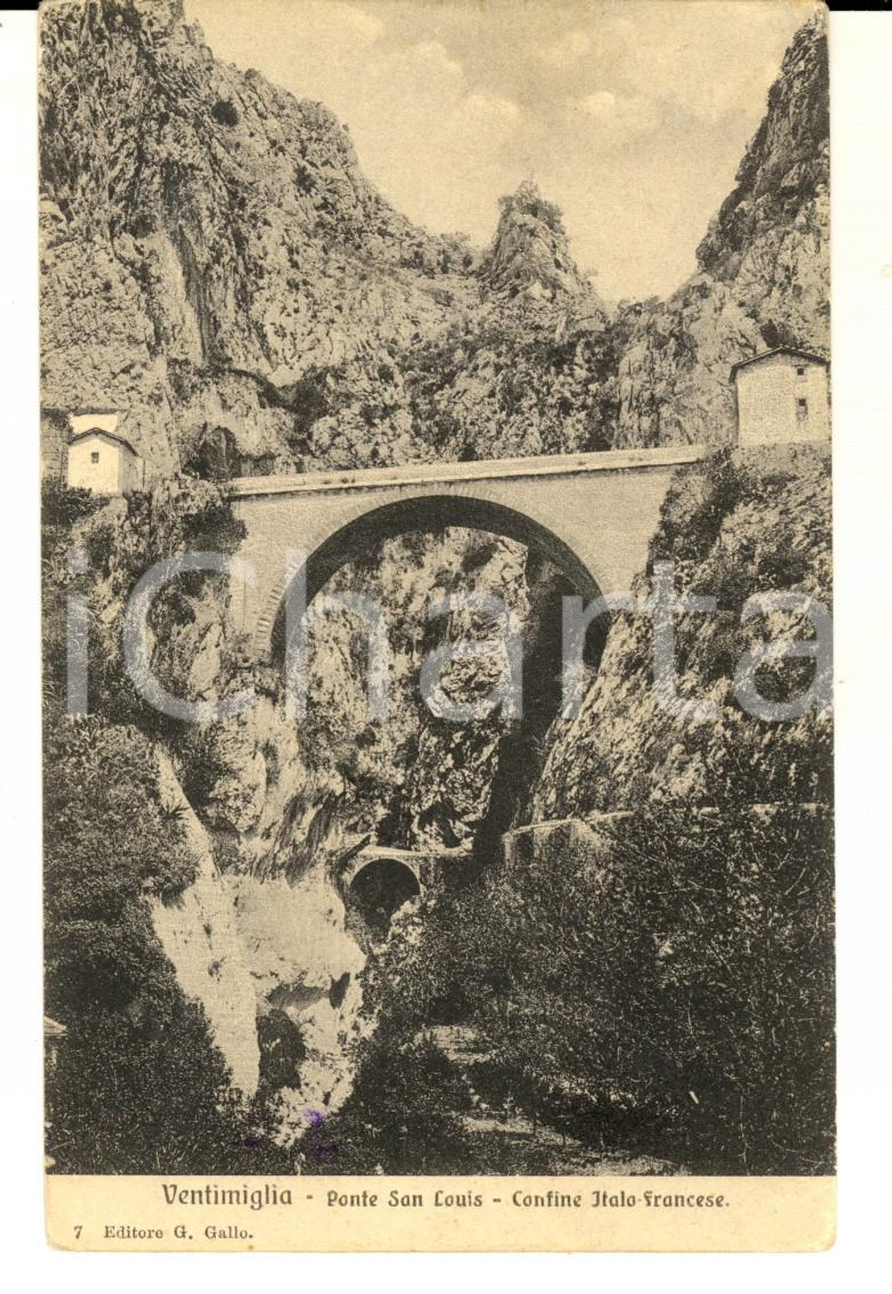 Cartolina originale da collezione 1912 VENTIMIGLIA Veduta del ponte SAN LOUIS e confine italofrancese Cartolina 1