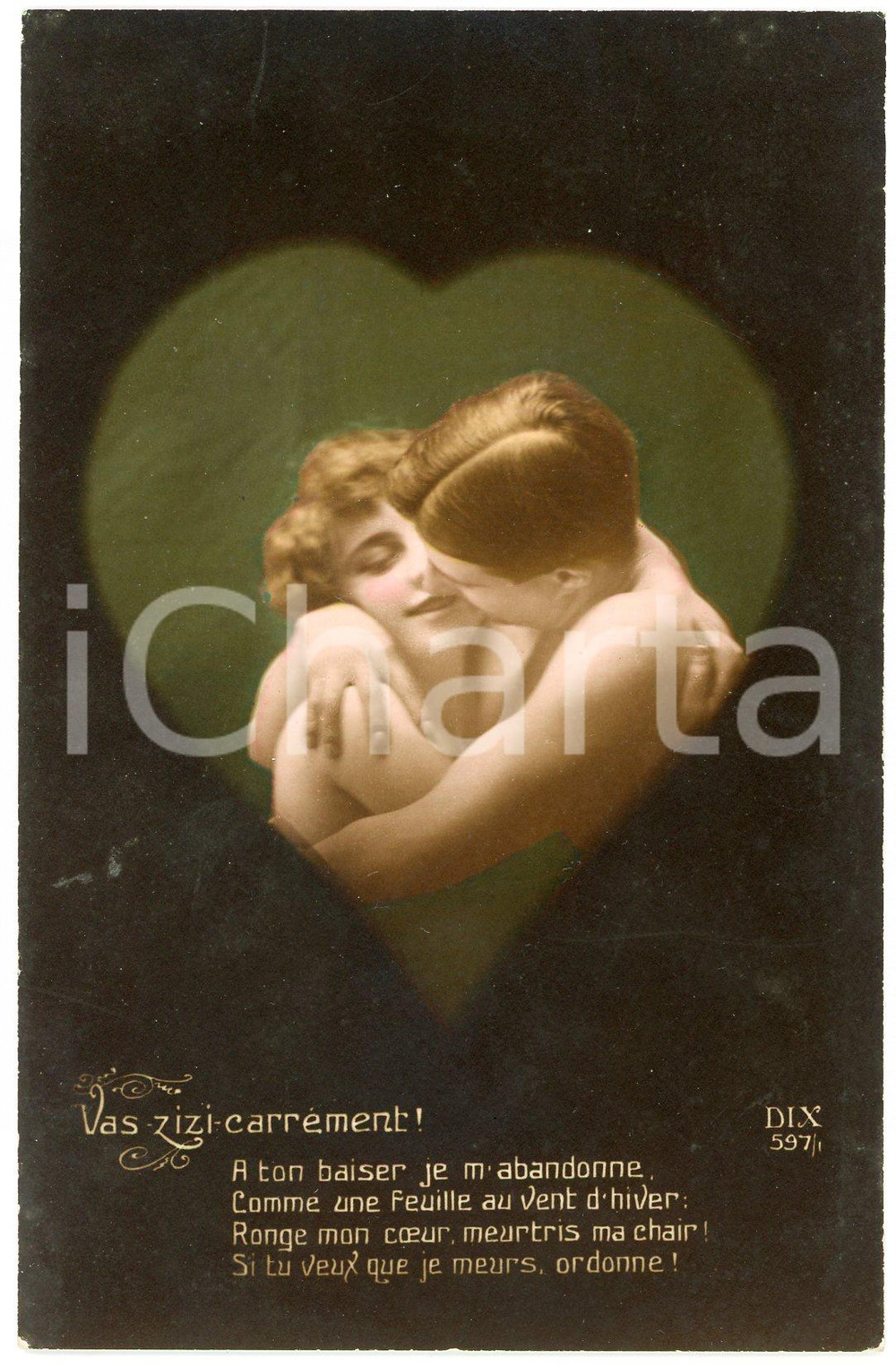 1926 COUPLE Vas-zizi-carrÃ©ment! - Romantic lovers kissing - Vintage postcard  Cartolina postale d'epoca, scritta ma non viaggiata.CONDIZIONI: GFORMATO: FP    originale e autentica 1