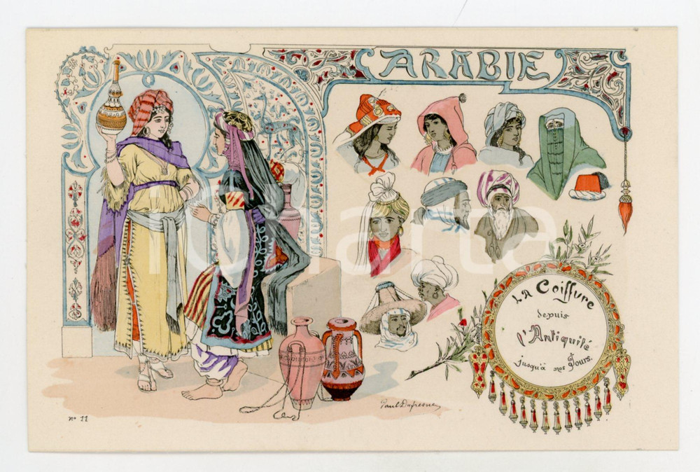 1900 ca Artist Paul DUFRESNE La coiffure depuis l'antiquité - Arabie - Postcard  Cartolina postale d'epoca, appartenente alla serie "La Coiffure depuis l'Antiquit&eacute; jusqu'&agrave; nos jours", non viaggiata.CONDIZIONI: GFORMATO: FP    originale e autentica 1