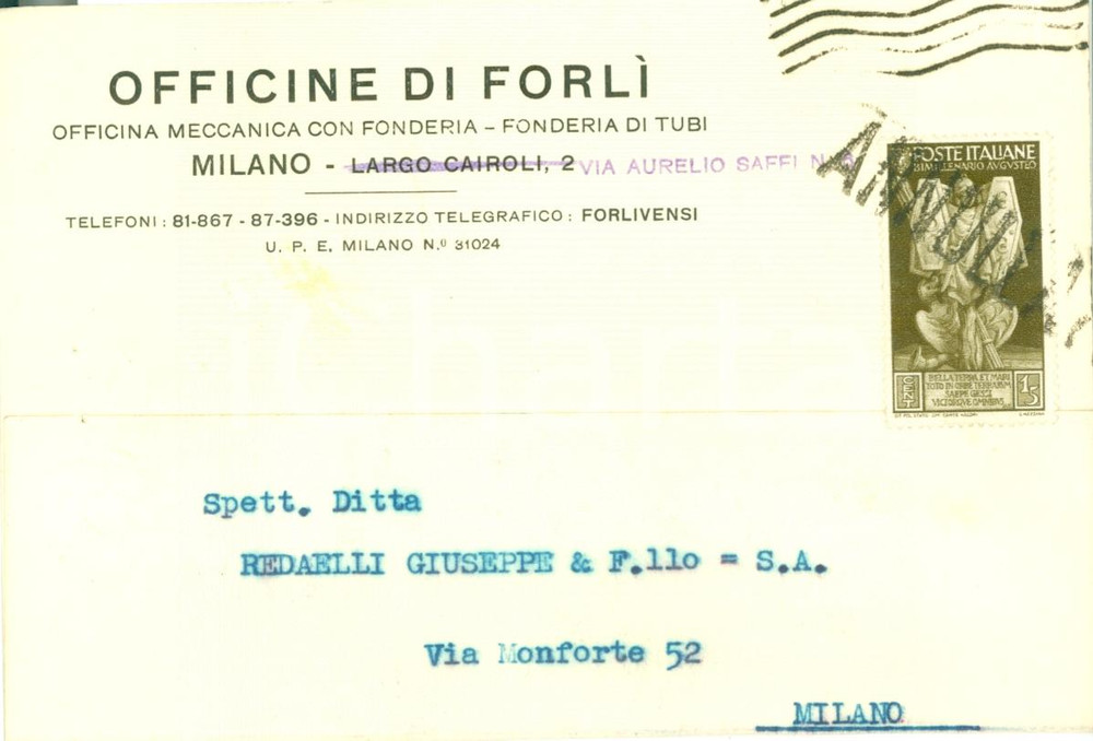 Cartolina originale da collezione 1938 MILANO Officine di FORLI  fonderia con tubi Cartolina commerciale FG VG 1
