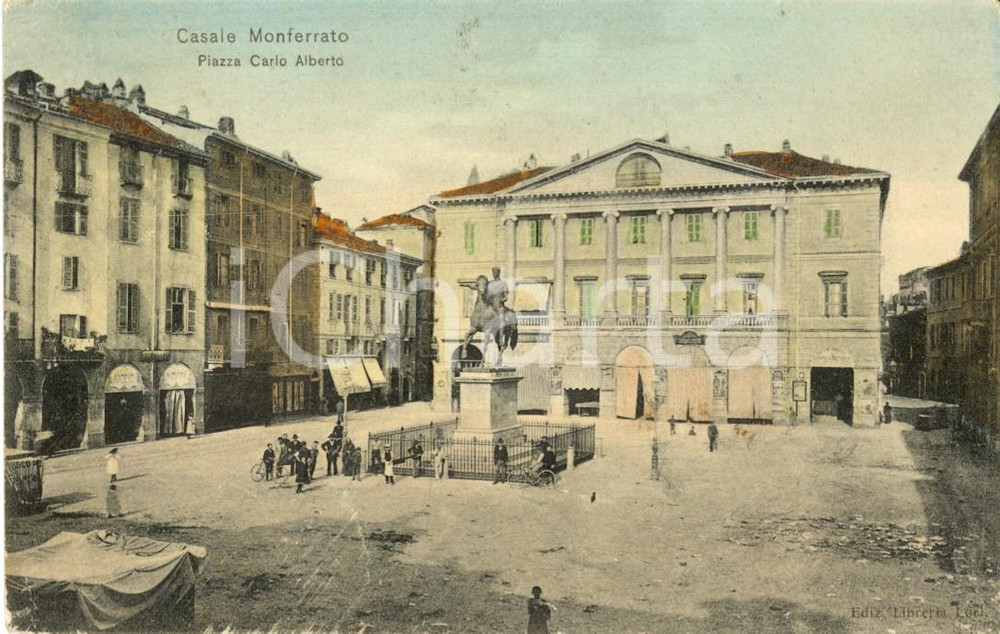 Cartolina originale da collezione 1906 CASALE MONFERRATO AL Veduta di piazza CARLO ALBERTO ANIMATA FP VG 1
