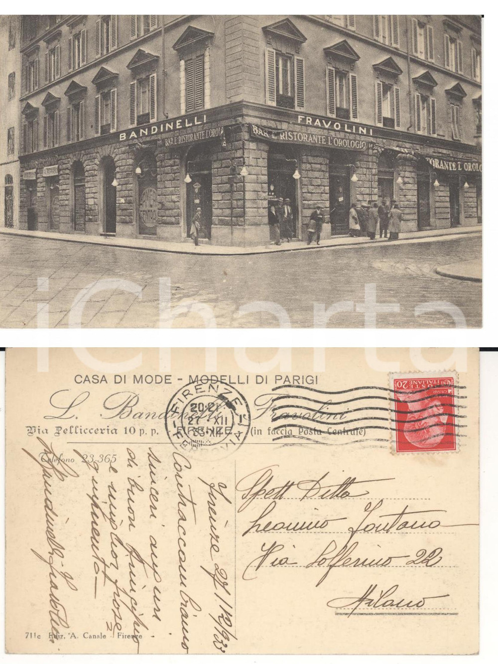 Autografo originale 1933 FIRENZE Via Pellicceria Casa di mode BANDINELLI FRAVOLINI AUTOGRAFO 1