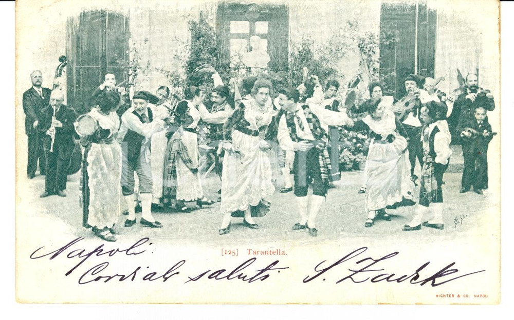 Cartolina originale da collezione 1900 NAPOLI FOLKLORE La tarantella Cartolina FP VG 1