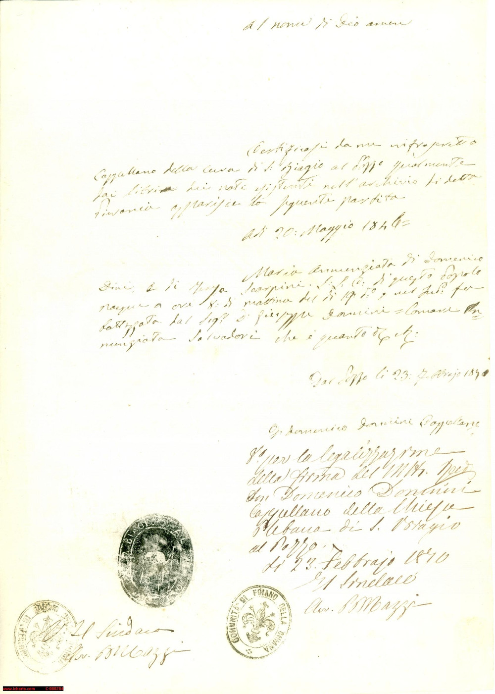 Documento originale, autentico 1870 FOIANO DELLA CHIANA Nascita Maria Annunziata DINI 1