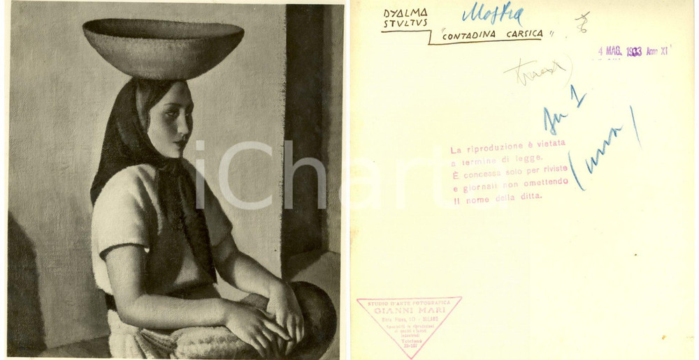Fotografia d epoca originale 1933 MILANO Dyalma STULTUS Contadina carsica Fotografia coeva con AUTOGRAFO 1