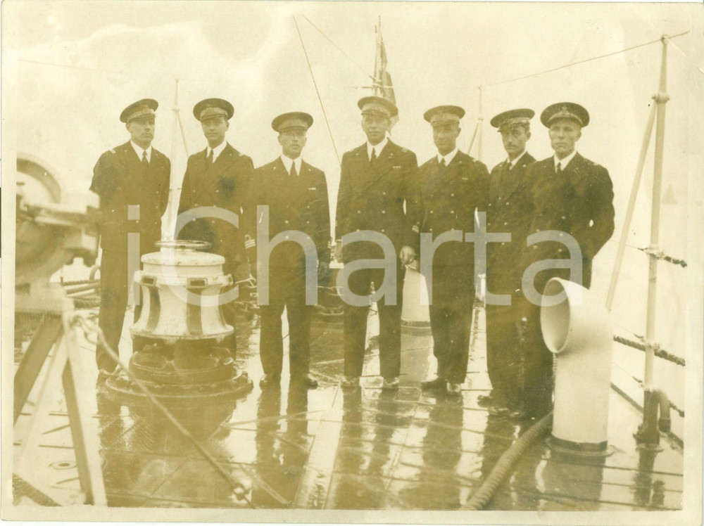 Fotografia d epoca originale 1932 MARINA DA GUERRA Ufficiali schierati sul ponte Fotografia 1