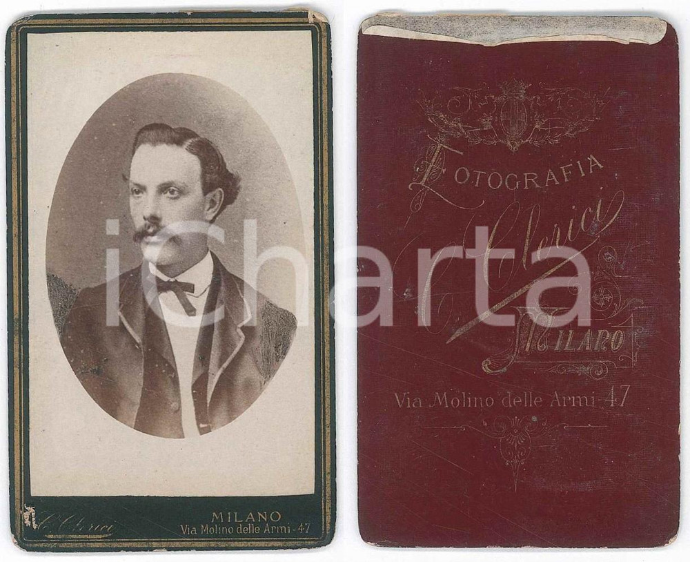 Fotografia d epoca originale 1880 ca MILANO Ritratto maschile  Busto  Foto Claudio CLERICI CDV 1