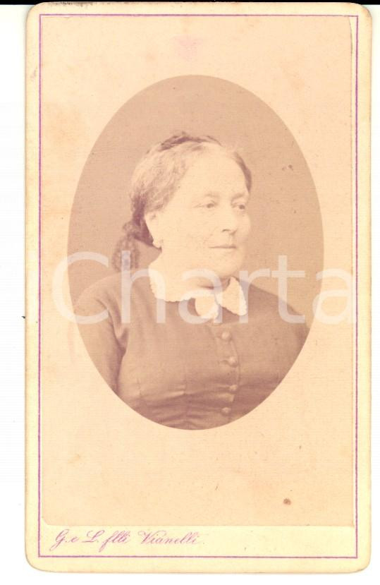 Fotografia d epoca originale 1870 ca VENEZIA Ritratto di donna con fermaglio in pizzo Foto Fratelli VIANELLI 1