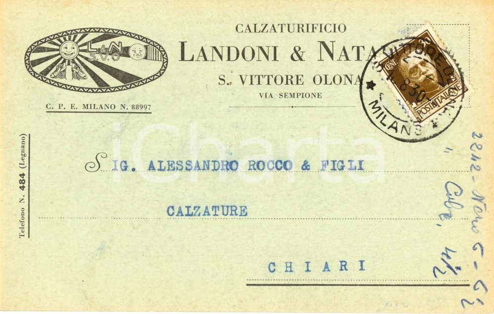 Cartolina originale da collezione 1930 SAN VITTORE OLONA MI Calzaturificio LANDONI & NATALI Cartolina INTESTATA 1