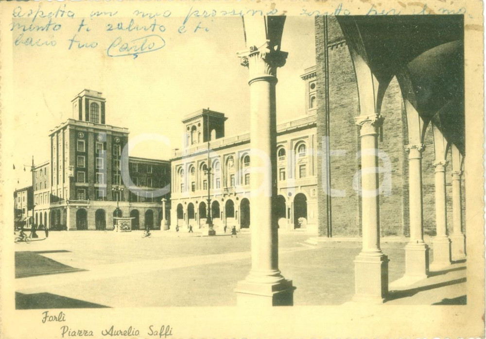 Cartolina originale da collezione 1948 FORLÃŒ Veduta di Piazza Aurelio SAFFI Cartolina postale FG VG 1