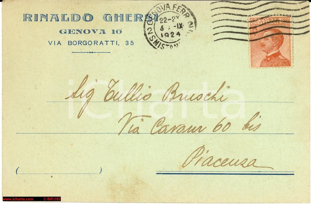 Cartolina originale da collezione 1924 GENOVA Cartolina postale Rinaldo GHERSI FP VG 1