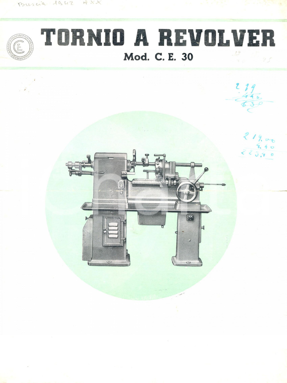 Materiale pubblicitario d’epoca 1942 BRESCIA Officine BERARDI Tornio a revolver C.E. 30 Opuscolo ILLUSTRATO 1
