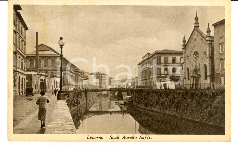 Cartolina originale da collezione 1936 LIVORNO Gli scali Aurelio SAFFI ANIMATA FP VG 1