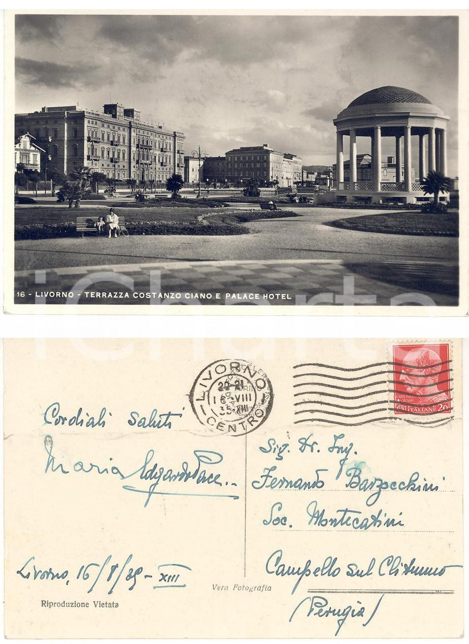 Autografo originale 1935 LIVORNO Terrazza CIANO Cartolina AUTOGRAFO chimico Edgardo PACE 1