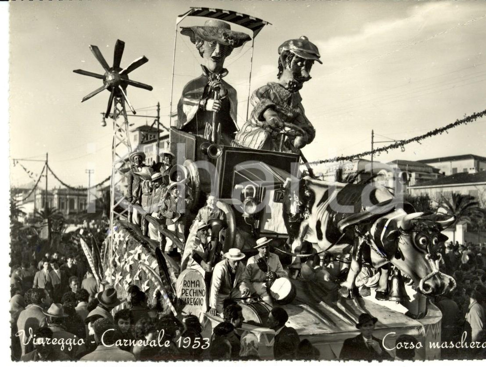 Cartolina originale da collezione 1953 VIAREGGIO (LU) Carnevale Carro senza cavalli Gruppo ALCEO *Cartolina FG VG 1