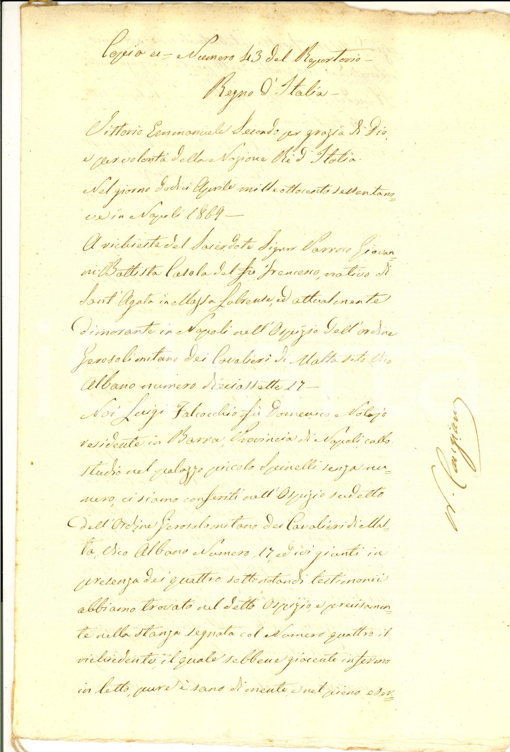 Documento originale, autentico 1869 NAPOLI Testamento sacerdote Giovanni Battista CASOLA pro fratello Germano 1