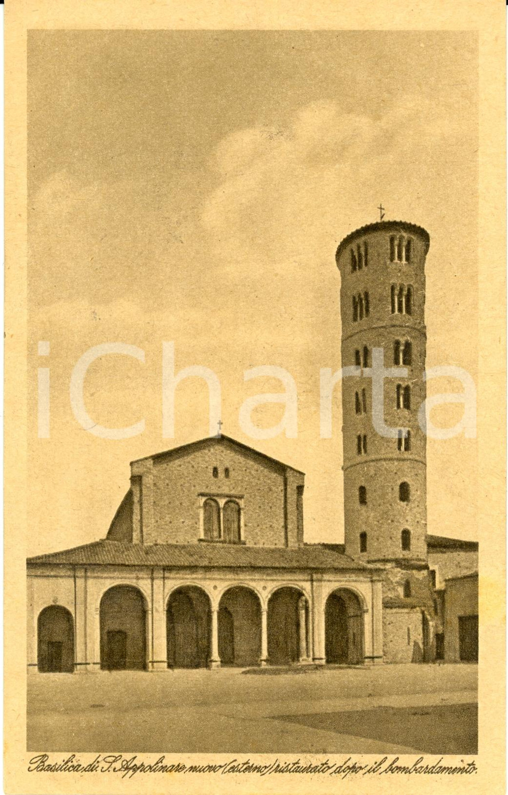 Cartolina originale da collezione 1920 ca RAVENNA SANT APOLLINARE NUOVO restaurata dopo il bombardamento FP NV 1