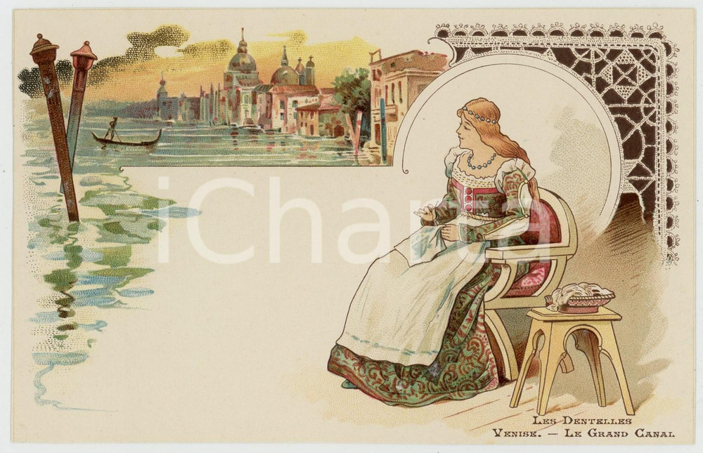 1910 ca LES DENTELLES - VENISE - Le Grand Canal - Postcard CPA  Cartolina postale originale d'epoca, priva della stampa al verso, realizzata per essere successivamente personalizzata a scopo pubblicitario. FAIR/discreto piccola impressione di inchiostro al verso Formato: 14x9 cm originale e autentica 1