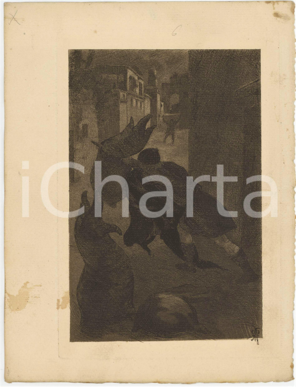 1906 APULÉE "Les Métamorphoses ou L'Asne d'Or " Gravure Martin VAN MAELE (2) Tavola originale d'epoca, opera di Martin Van Maele, estratta dalle "Metamorfosi" di Apuleio nell'edizione di Charles Carrington, Paris. FAIR/discreto lievi fioriture; macchie Formato: 15x21 cm originale e autentica 1