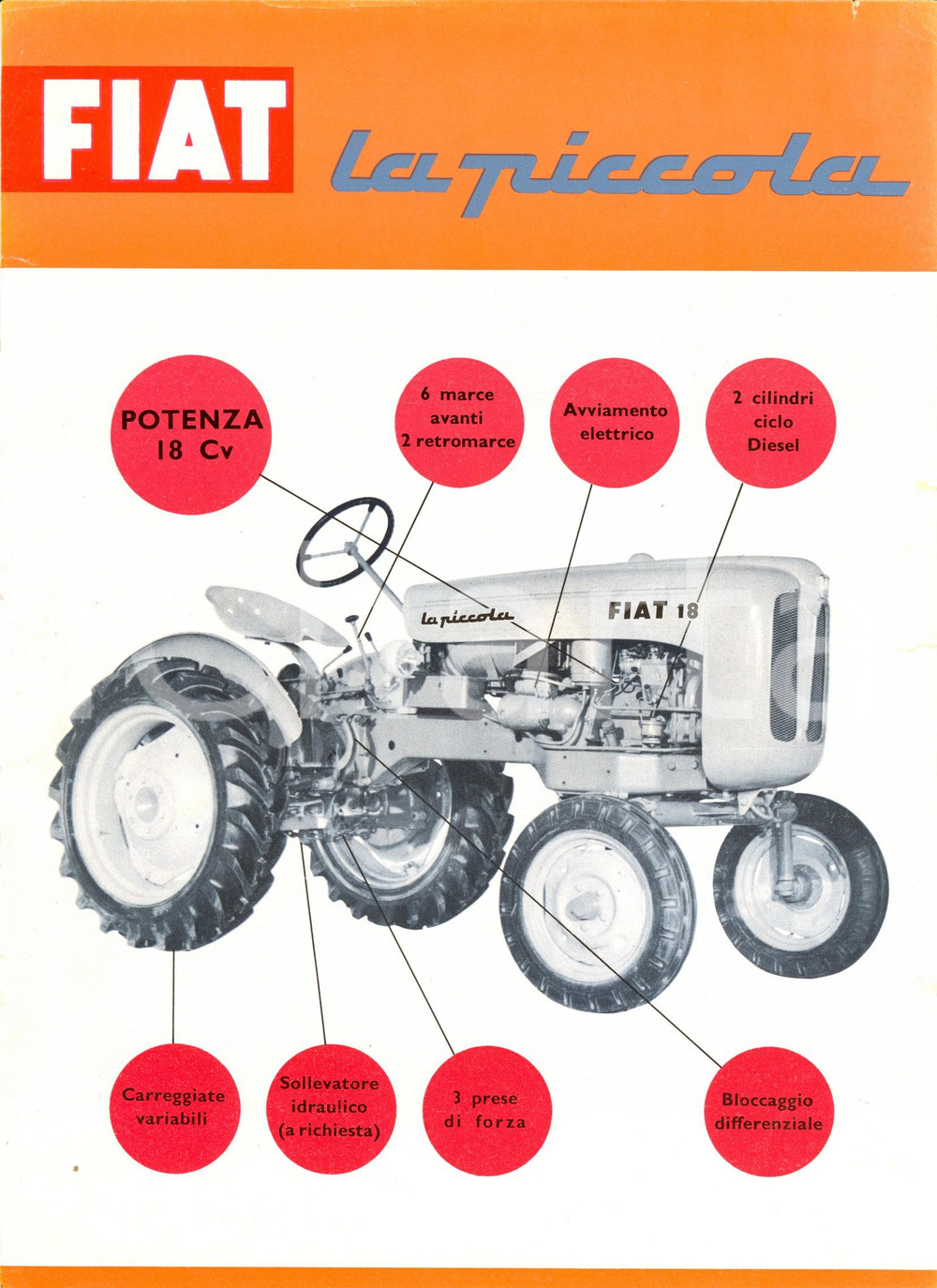 Materiale pubblicitario d’epoca 1955 ca FIAT 18 LA PICCOLA Trattrice agricola a ruote 18 Cv *Pubblicità 1 1