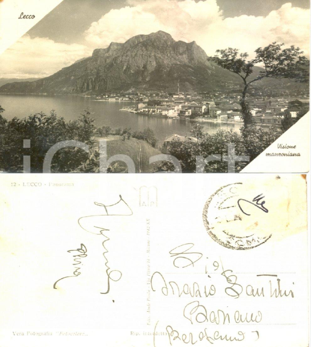 Cartolina originale da collezione 1942 LECCO Visione manzoniana Cartolina a Orazio SANTINI scrittore BERGAMO 1