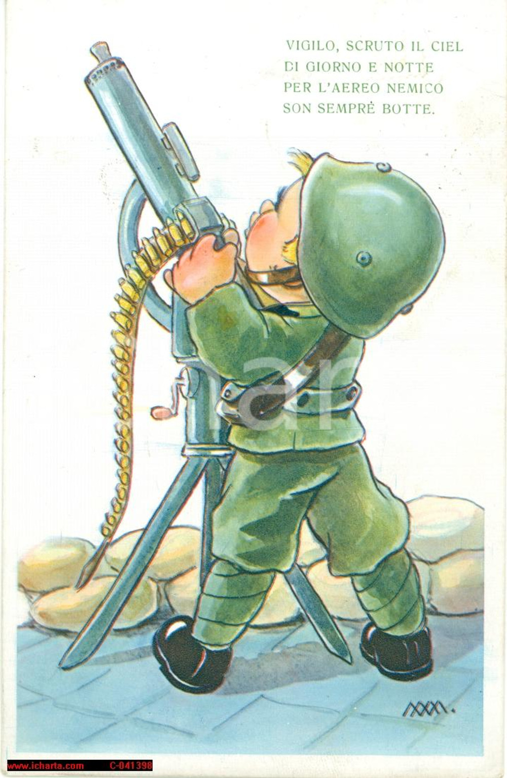 Cartolina originale da collezione 1943 WW2 Per l'aereo nemico son sempre botte ILLUSTRATA 1