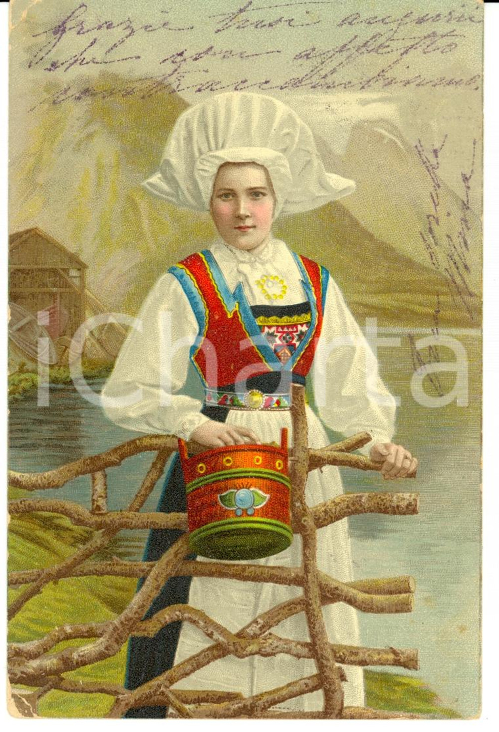 Cartolina originale da collezione 1900 ca OLANDA Donna in costume tradizionale *Cartolina FP VG 1
