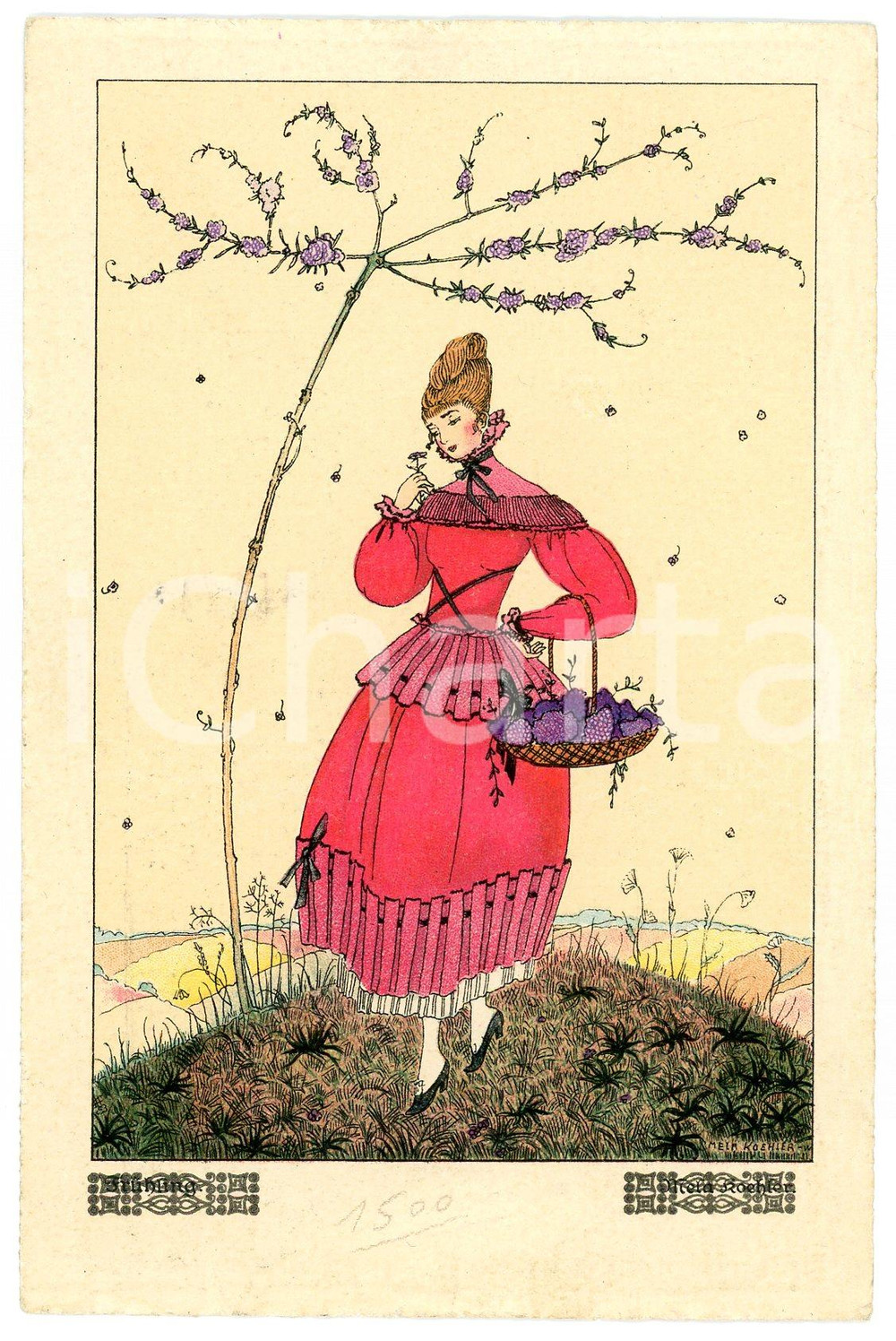 1920 ca ART DECO Artist Mela KOEHLER - Woman picking flowers - Postcard  Cartolina postale d'epoca, illustrata, viaggiata nel 1927.CONDIZIONI: G FORMATO: FP    originale e autentica 1