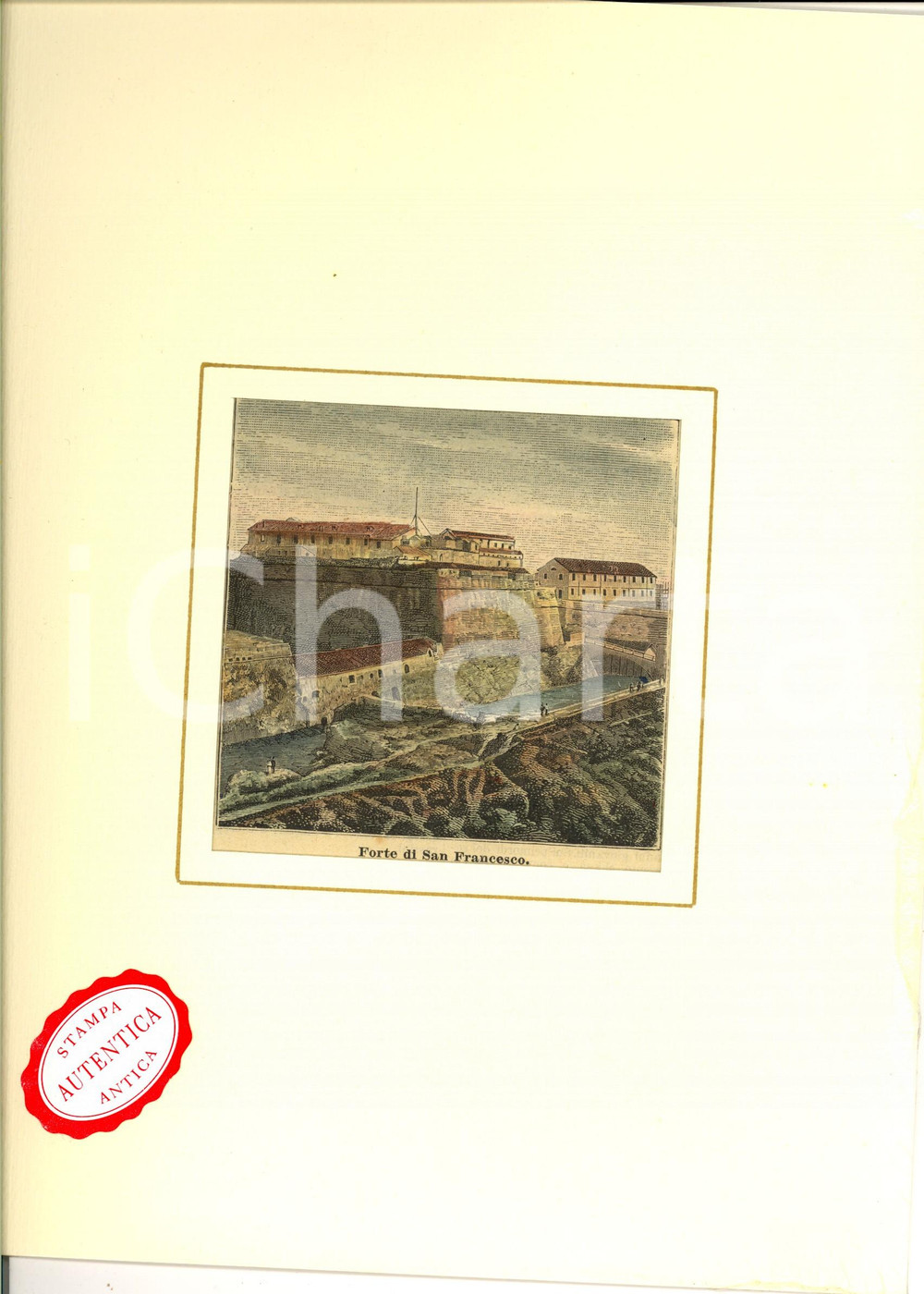 Stampa, bozzetto originale 1900 SAVONA Forte di SAN FRANCESCO Stampa antica LE CENTO CITTA  D ITALIA 1