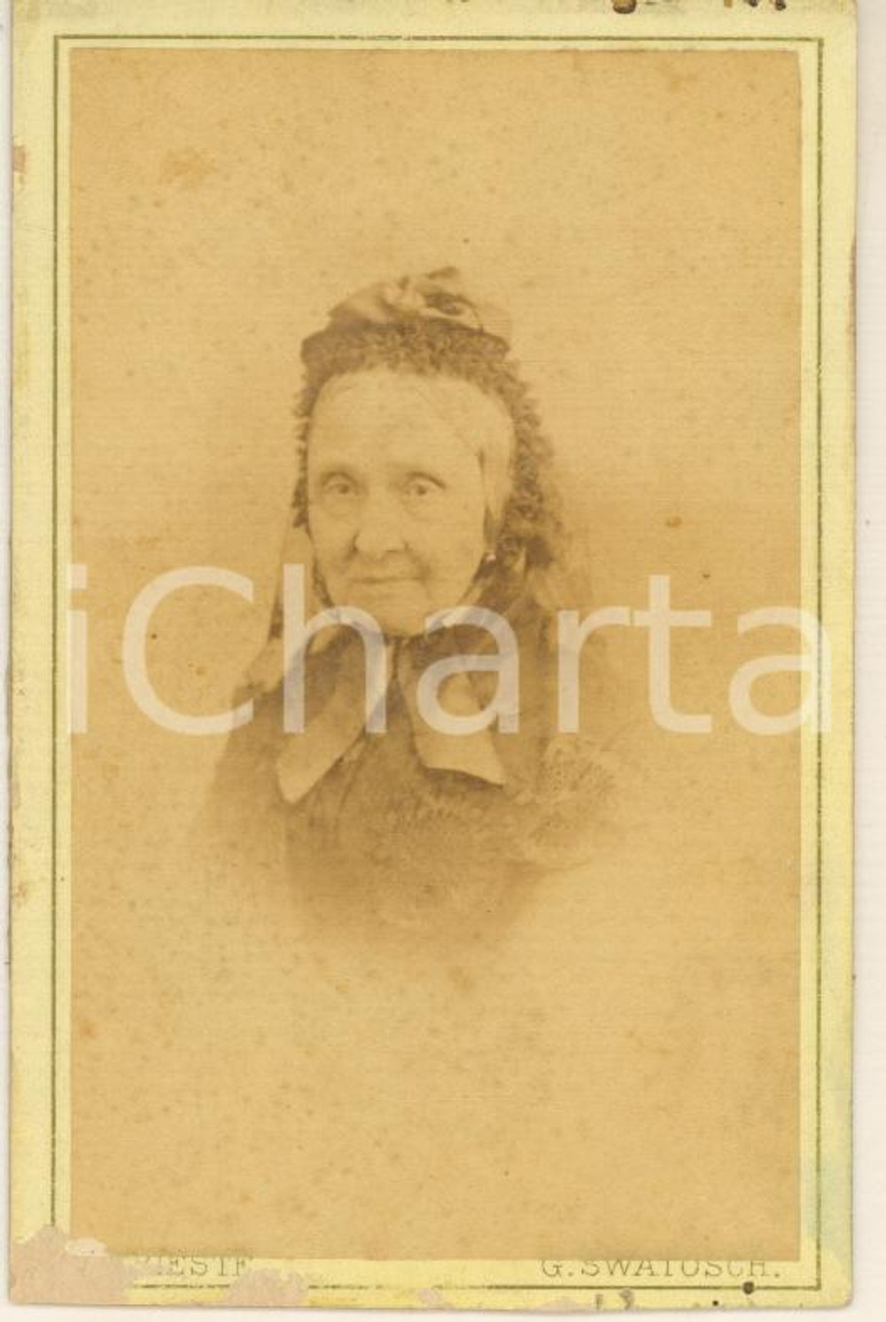 Fotografia d epoca originale 1870 ca TRIESTE Ritratto anziana donna  Foto SWATOSCH CDV 1