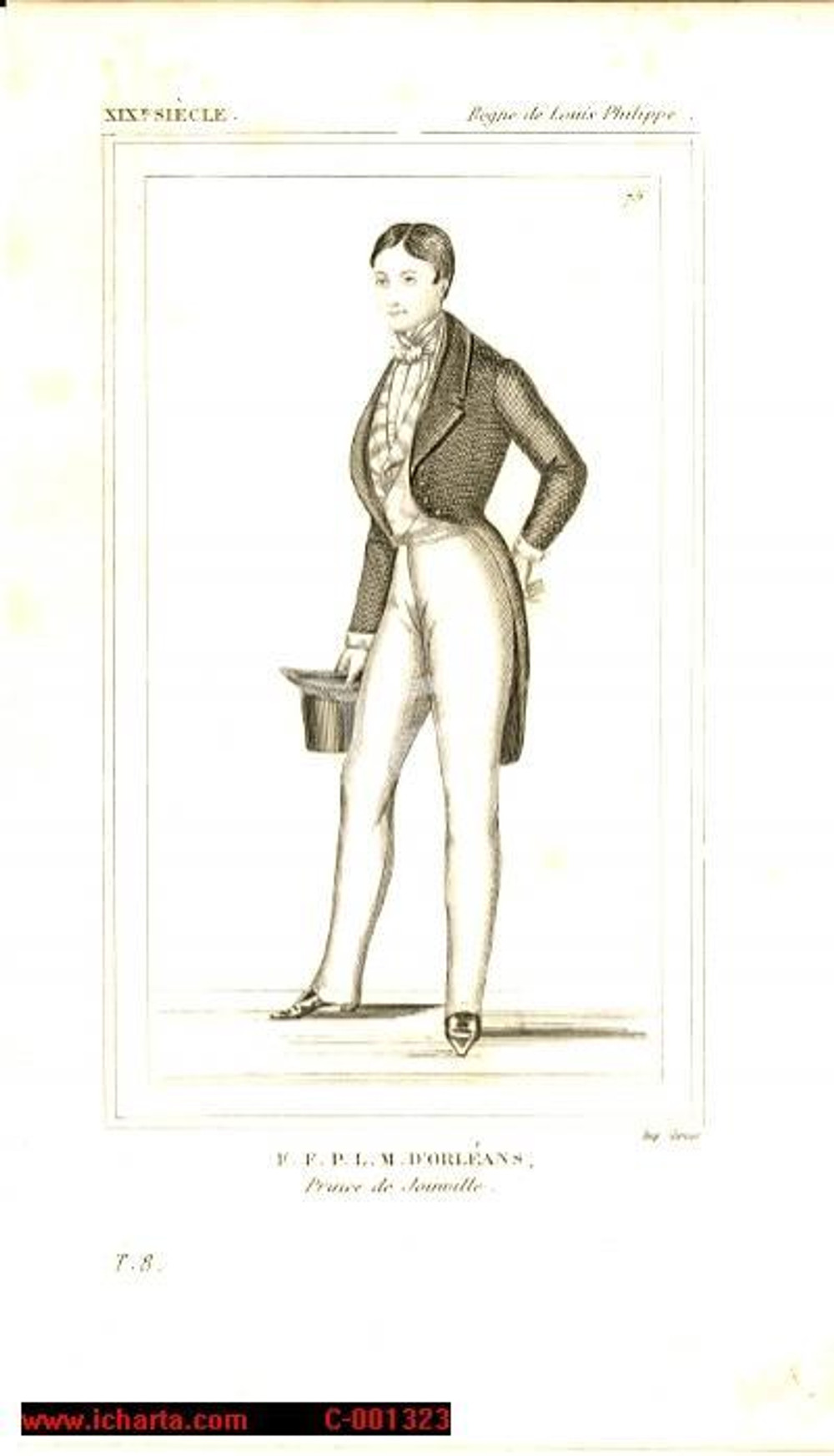 Stampa, bozzetto originale 1852 REGNE DE LOUIS PHILIPPE Costume franÃ§ais - FranÃ§ois d'ORLEANS *Gravure 1