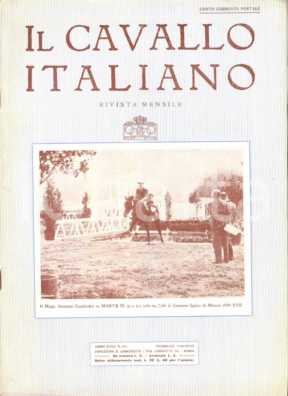 Giornale, rivista storica 1940 IL CAVALLO ITALIANO Rivista FISE Giuseppe CACCIANDRA su Marte III 1