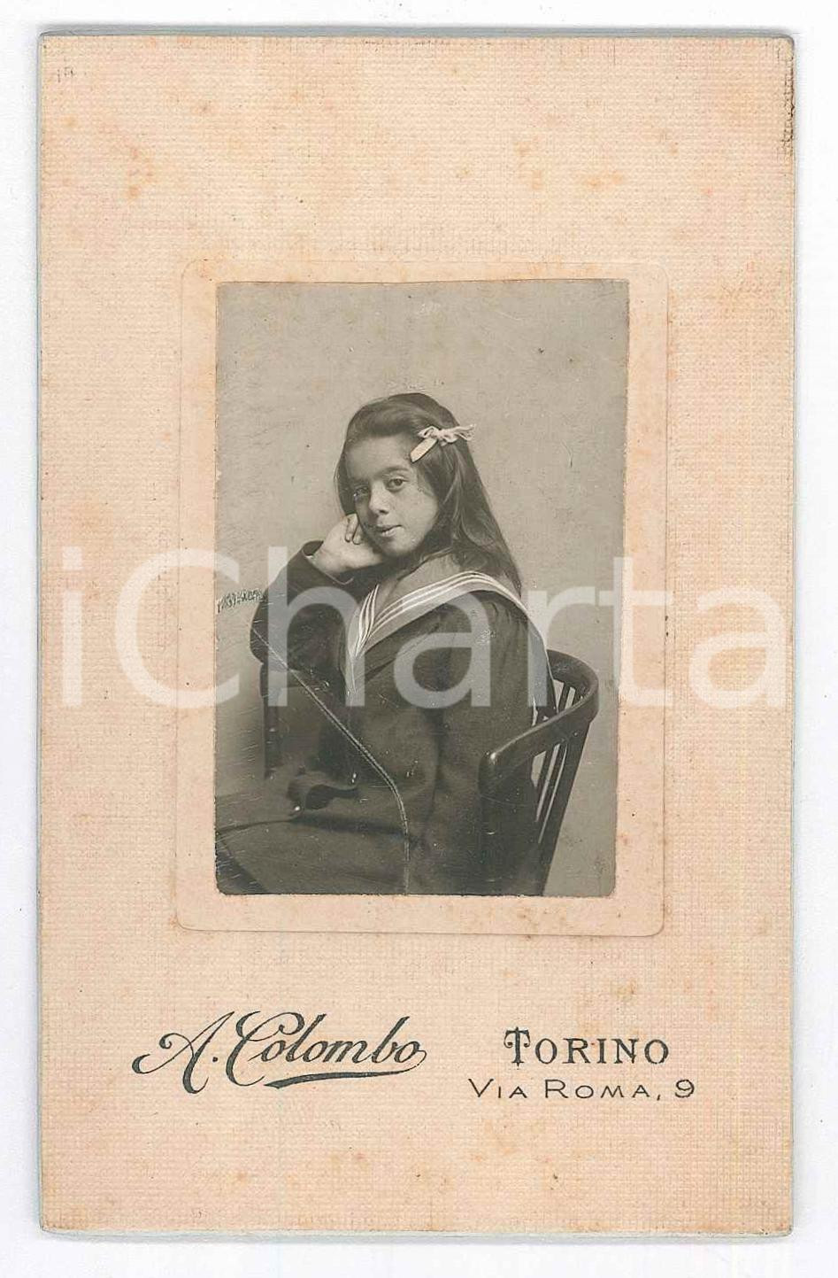 Fotografia d epoca originale 1900 ca TORINO Ritratto di bambina seduta  Fotografia A. COLOMBO CDV 1