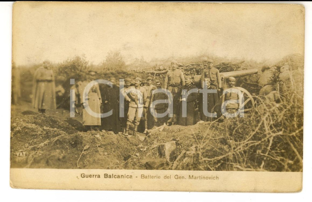 Cartolina originale da collezione 1912 GUERRA BALCANICA ALBANIA Batterie del generale Mitar MARTINOVICH FP NV 1