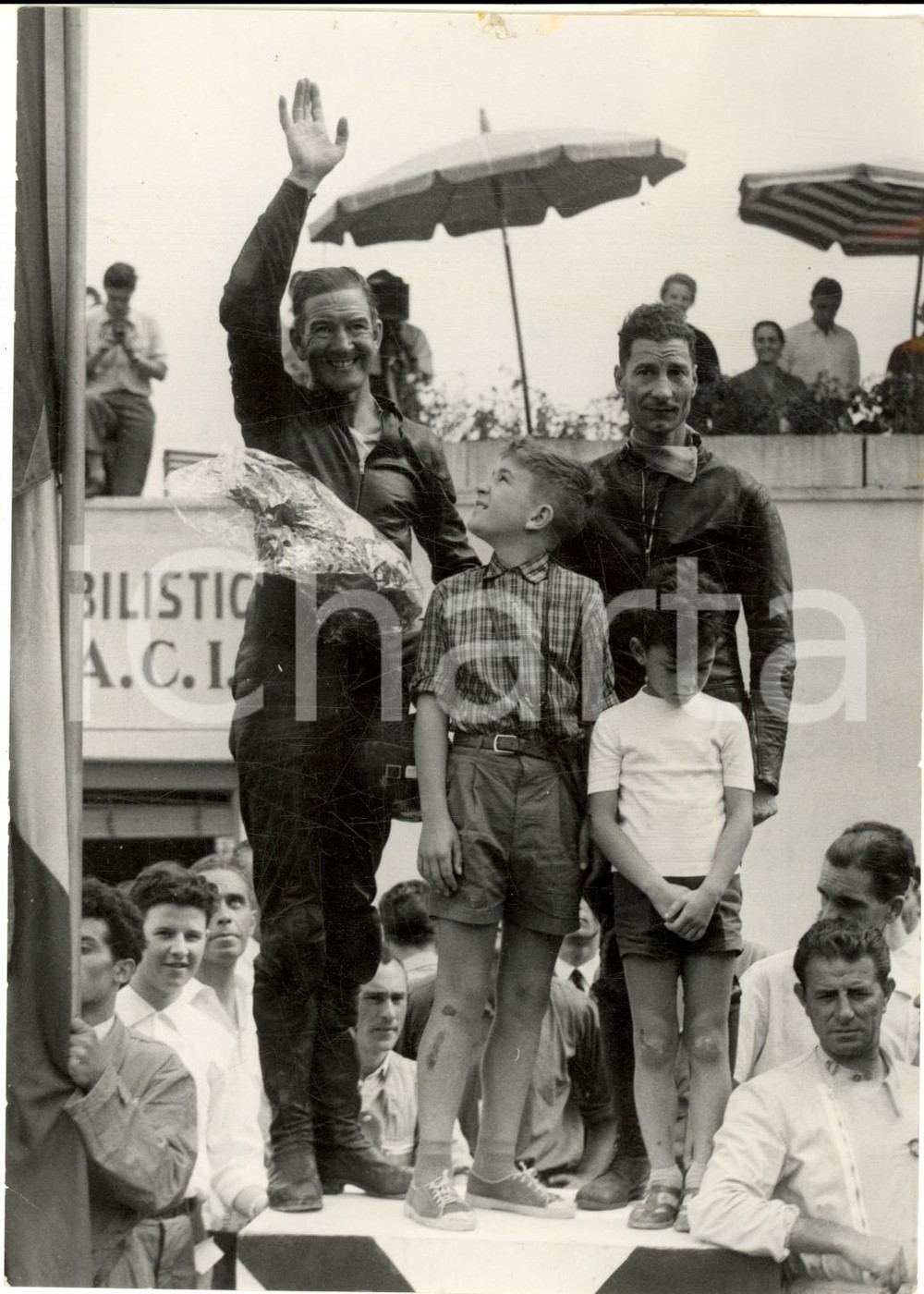 1954 MONZA GP delle Nazioni - Fergus ANDERSON Enrico LORENZETTI sul podio *Foto