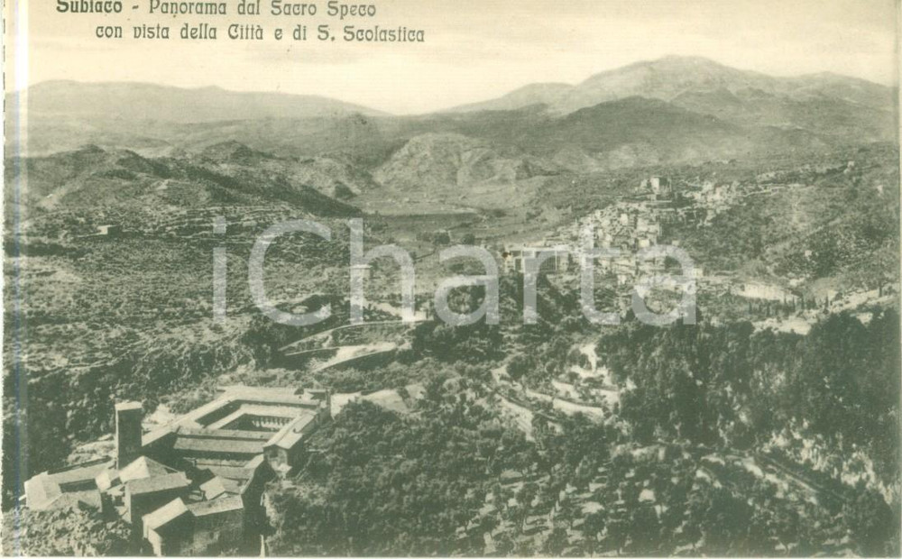 Cartolina originale da collezione 1930 ca SUBIACO RM Panorama dal Sacro Speco SANTA SCOLASTICA Cartolina FP NV 1