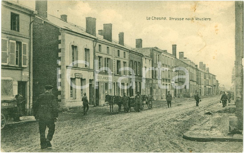 Cartolina originale da collezione 1916 LE CHESNE (F) Carretto sulla strada da VOUZIERS Cartolina FP VG 1