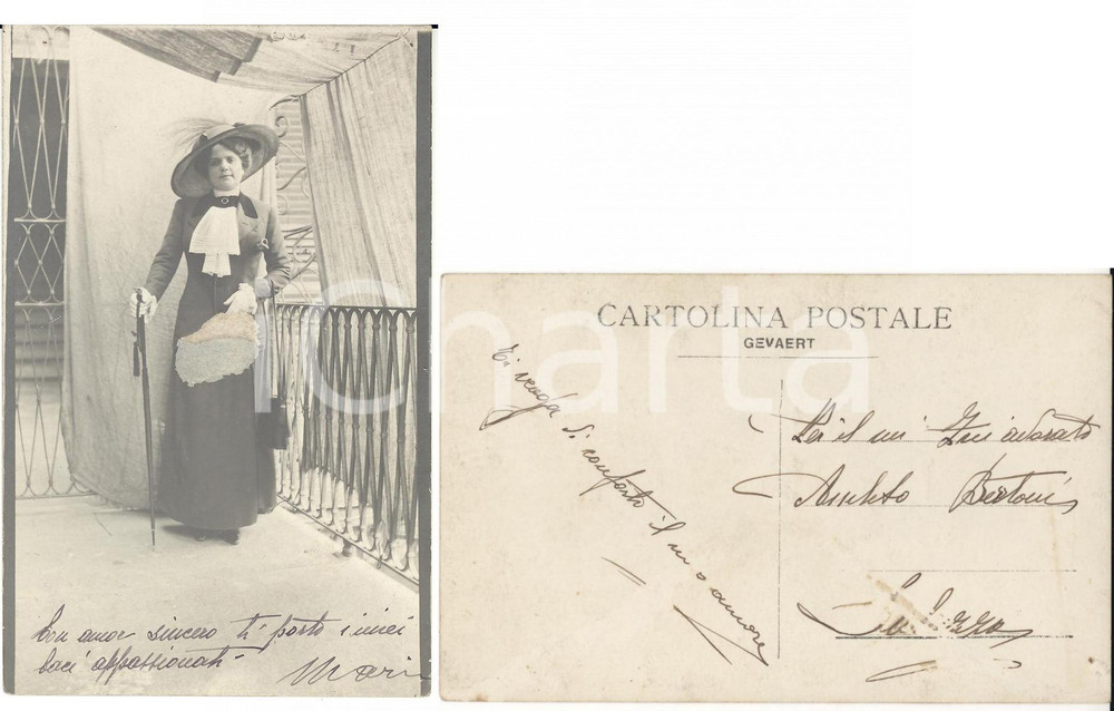 Fotografia d epoca originale 1920 SALUZZO CN Fotografia ad Amleto BERTONE dalla moglie Maria FP 1