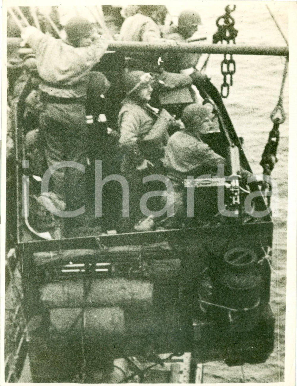 Fotografia d epoca originale 1943 EGITTO WW2 Truppe degli U.S. RANGERS a bordo dei motoscafi Fotografia 1