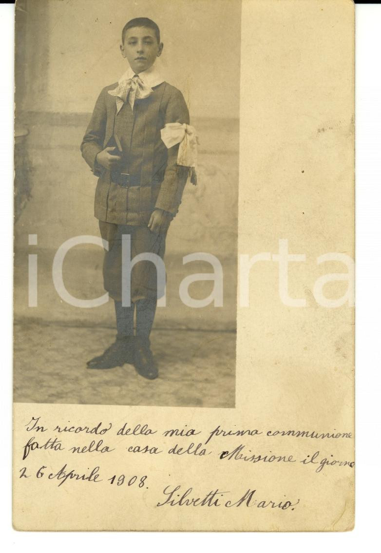 Fotografia d epoca originale 1908 VERBANIA Prima Comunione Mario SILVETTI alla CASA DELLA MISSIONE 1