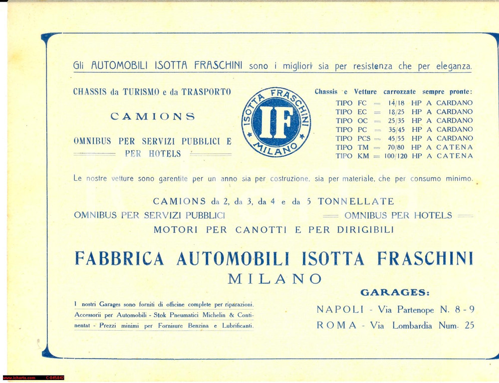 Materiale pubblicitario d’epoca 1920 ca MILANO Isotta FRASCHINI Fabbrica Automobili 1