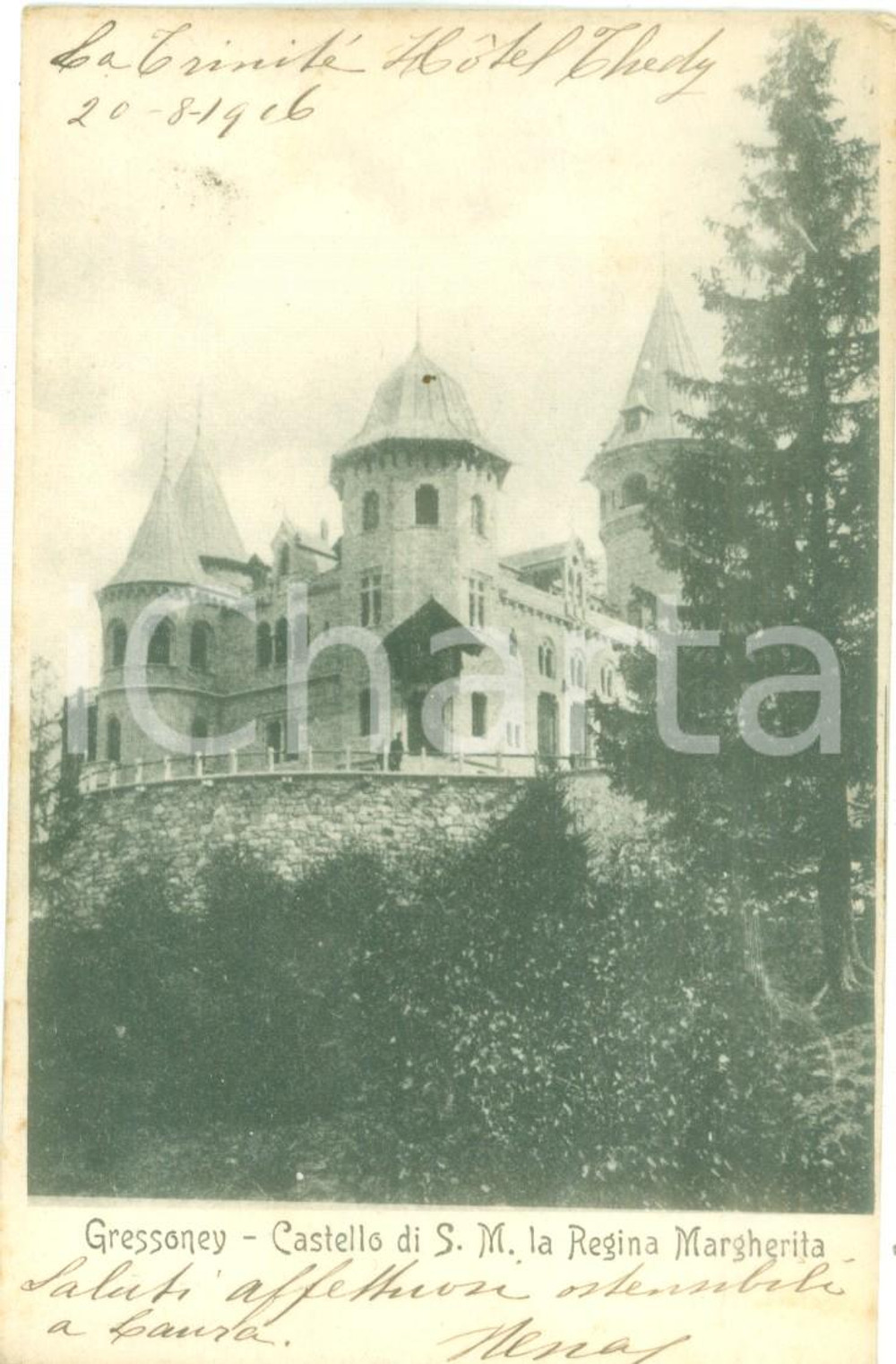 Cartolina originale da collezione 1906 GRESSONEYSAINTJEAN AO Castello della Regina Margherita Cartolina FP VG 1
