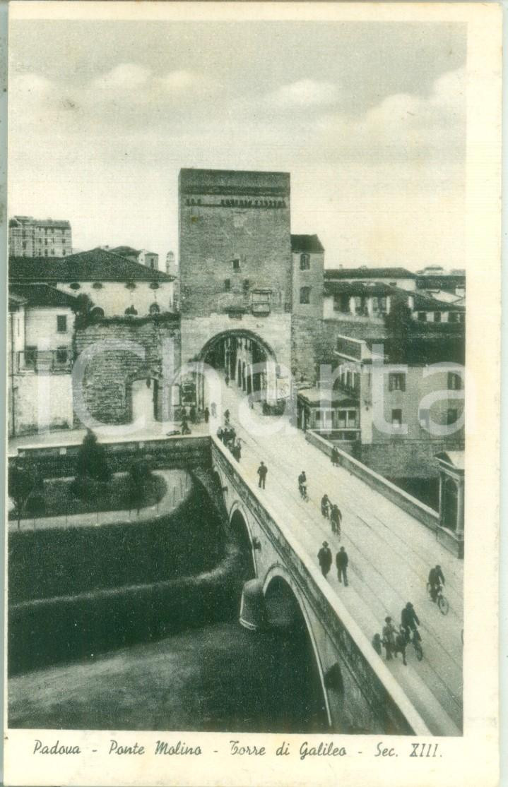 Cartolina originale da collezione 1937 PADOVA In bicicletta sul Ponte MOLINO Torre di Galileo Cartolina FP NV 1