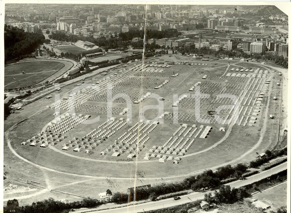 Fotografia d epoca originale 1935 GENOVA Veduta aerea del campeggio avanguardisti Fotografia DANNEGGIATA 1