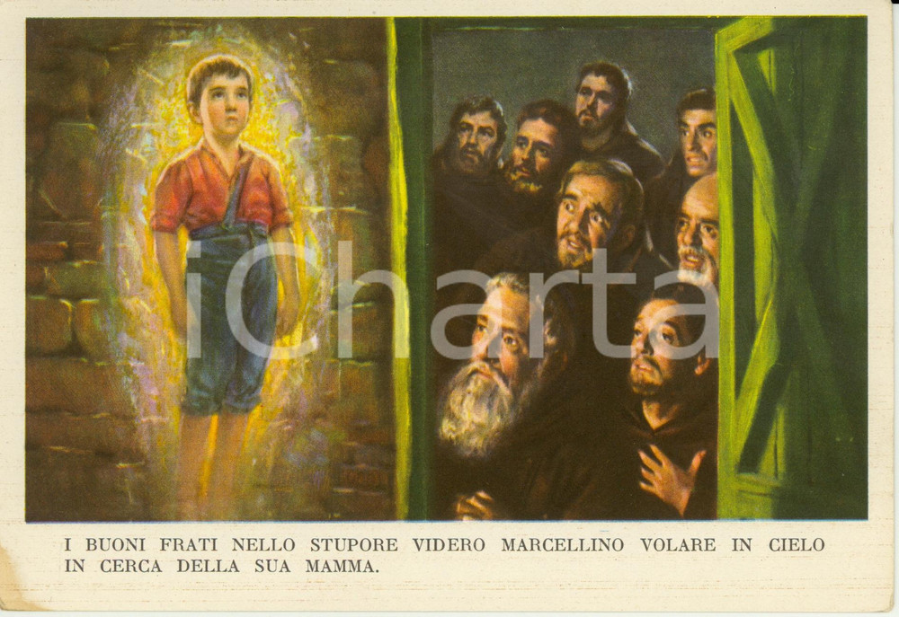 Cartolina originale da collezione 1955 ca MARCELLINO PANE E VINO ill. Dario Gobbi MARCELLINO VOLA IN CIELO FG NV 1