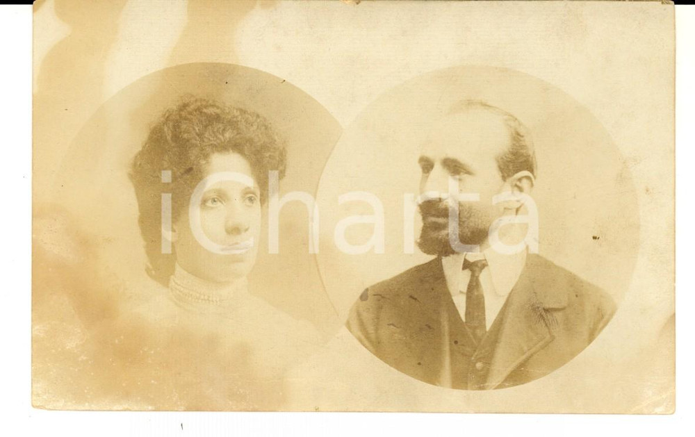 Fotografia d epoca originale 1900 ca CREMONA ? Sposi Carmelo COLOMBO  Adele GHISOLFI Foto cartolina Fp 1