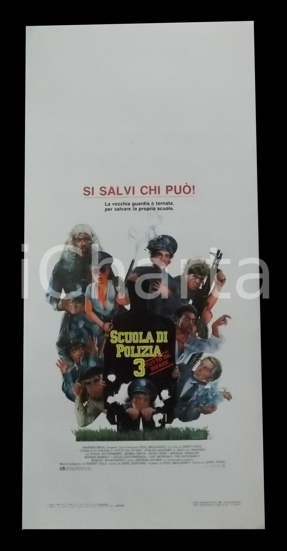 Materiale cinematografico d’epoca 1986 SCUOLA DI POLIZIA 3 Steve GUTTENBERG Bubba SMITH David GRAF Manifesto 32x70 1